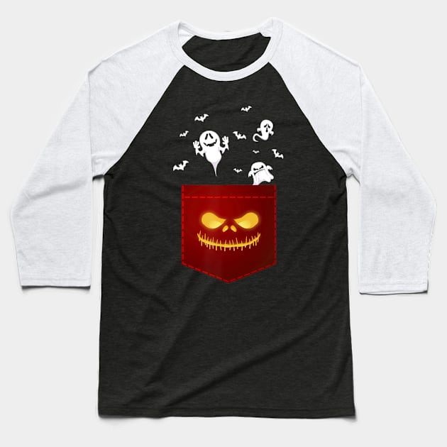 Funny Halloween Ghosts Peeking Pocket Shirt Halloween Baseball T-Shirt by adrinalanmaji